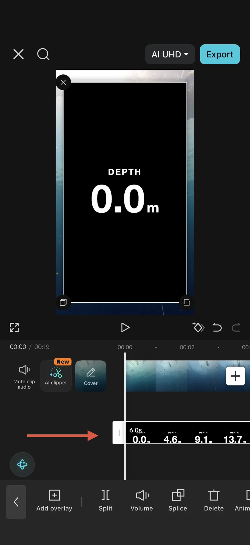 Tap the overlay on the timeline so it's the selected layer.