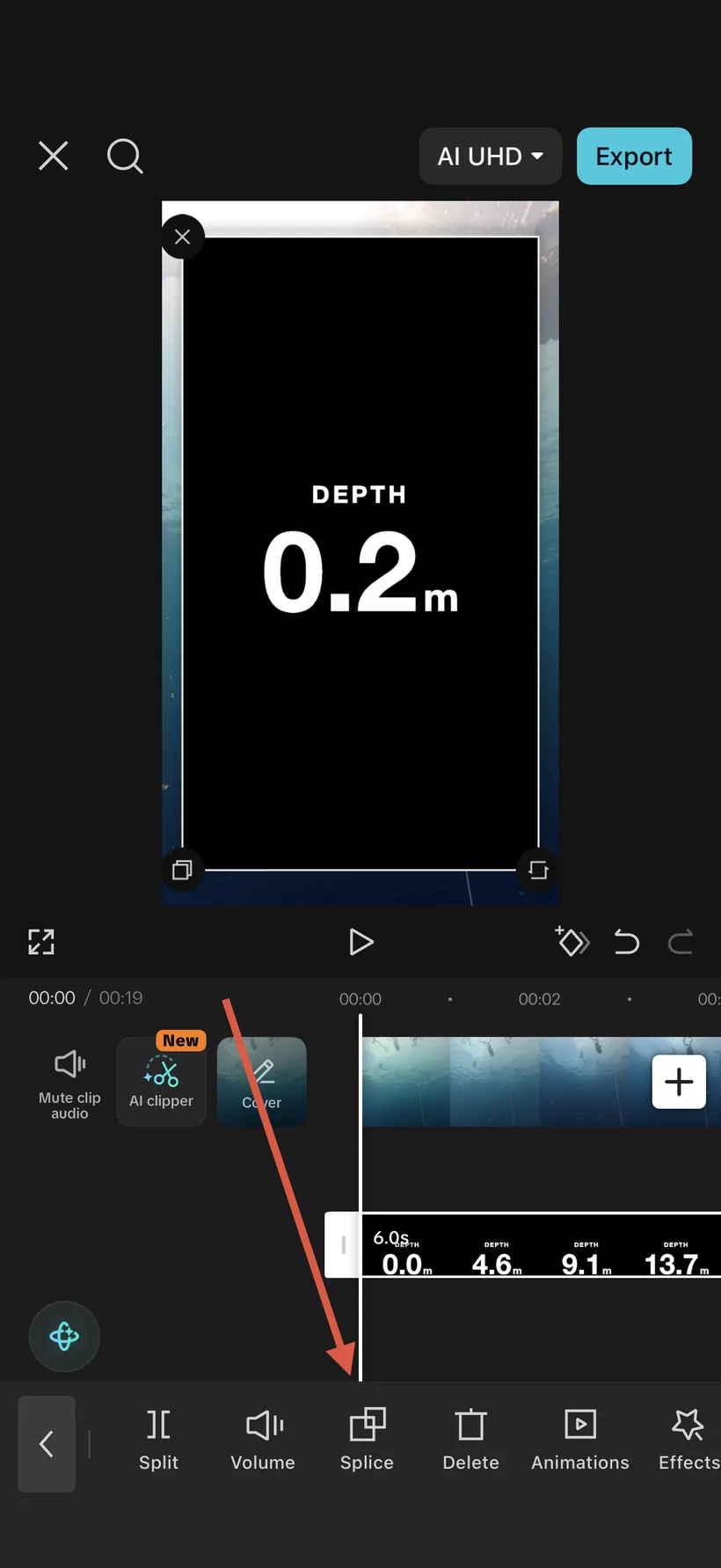 With the overlay selected, tap Splice in the bottom toolbar.