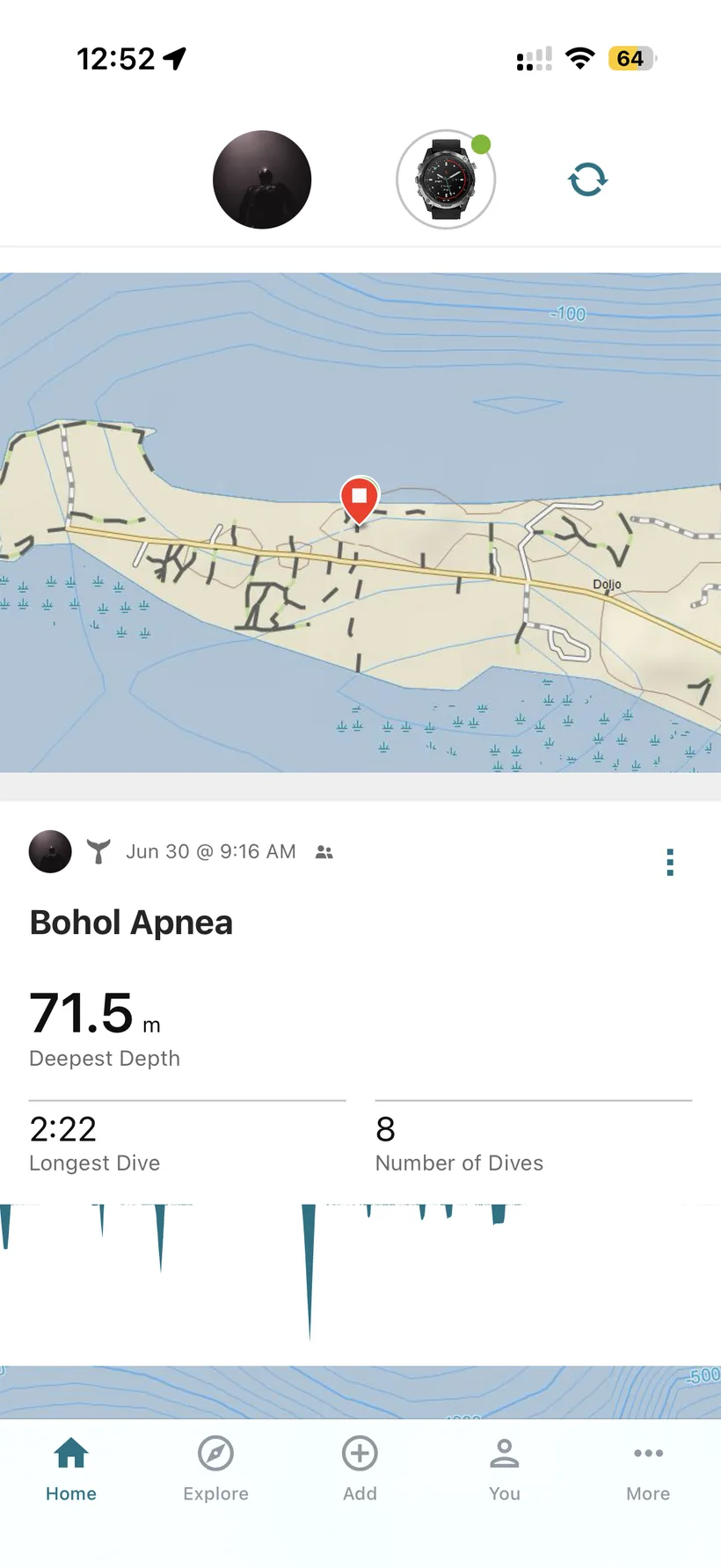 Open Garmin Connect and find the dive you want to export.